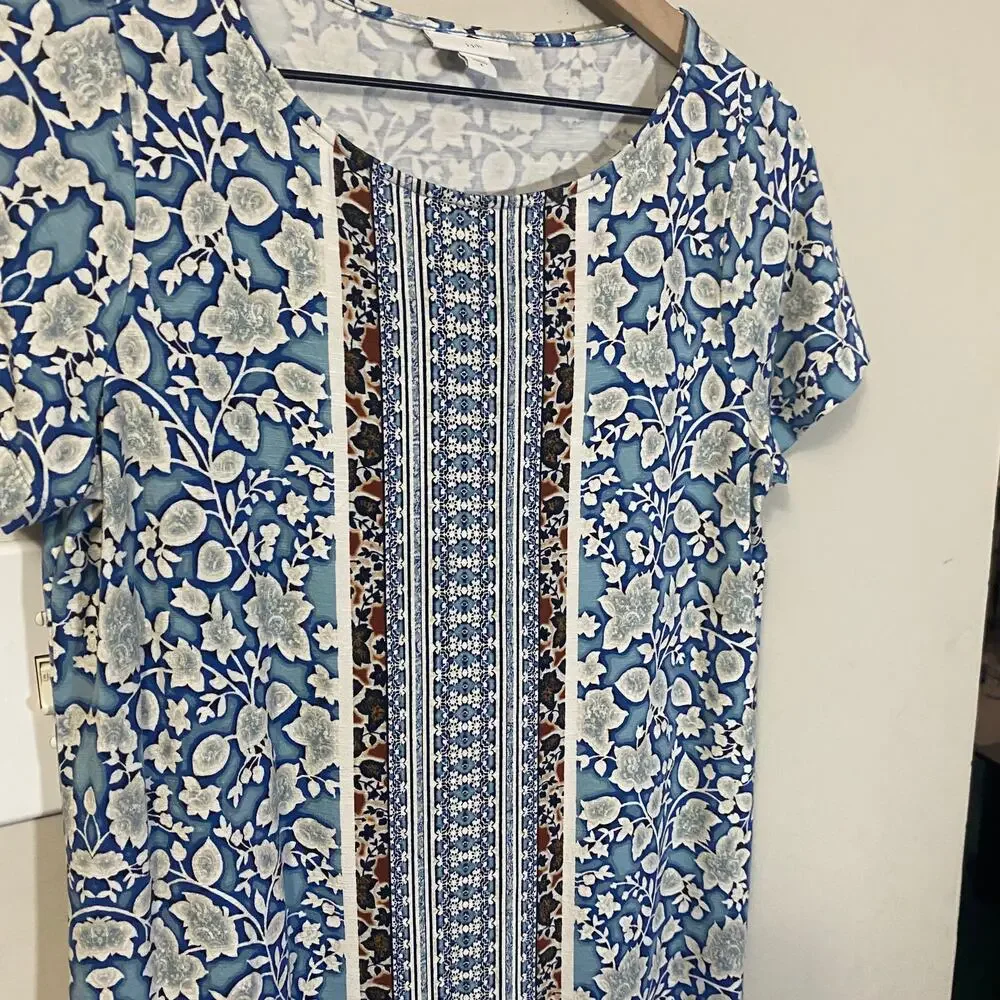 J. Jill Mixed Print Floral Lightweight Boatneck Jersey Dress Knee Length Sz S
